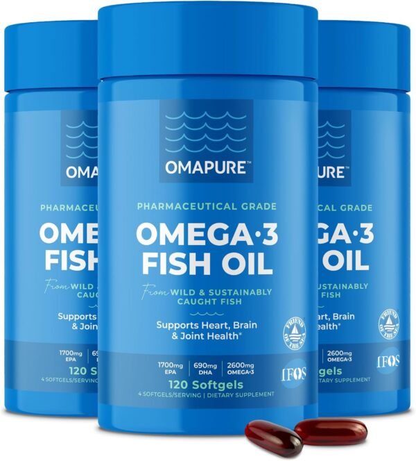 Fish Oil Supplements with Omega 3 Fatty Acids (3 Bottles, 120 Softgels) - High EPA, DHA, & IFOS Fish Oil Pills Support Heart & Joint Health - Burpless Fish Oil Promotes Brain Function - Image 2