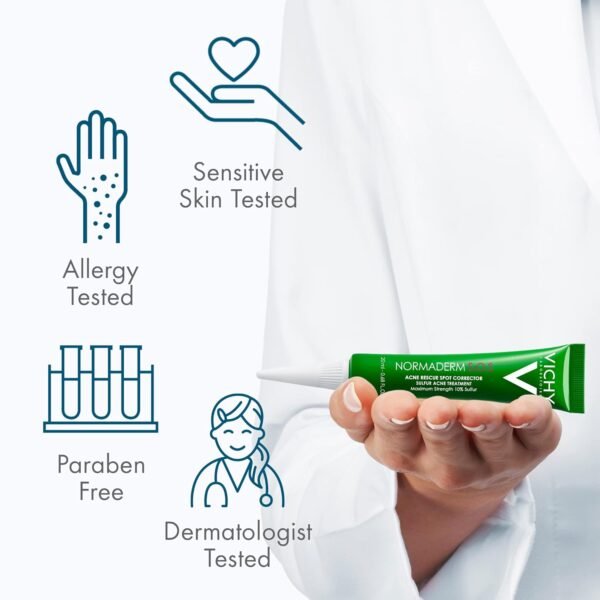 Vichy Normaderm S.O.S Acne Rescue Spot Corrector, 10% Sulfur & Glycolic Acid & Niacinamide, Blackhead Remover & Acne Spot Treatment For Face, Helps Clear & Prevent, Paraben & Oil Free - Image 8