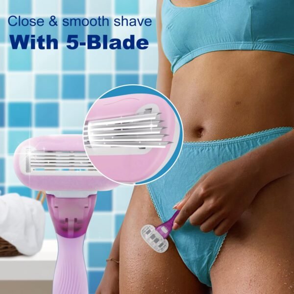 Razors for Women, 5-Blade Razors for Women Sensitive Skin, Womens Razors for Shaving, Women’s Razor Kit for a Smooth and Close Shave, 1 Razor with 4 Razor Blade Refills, Lavender Purple - Image 3