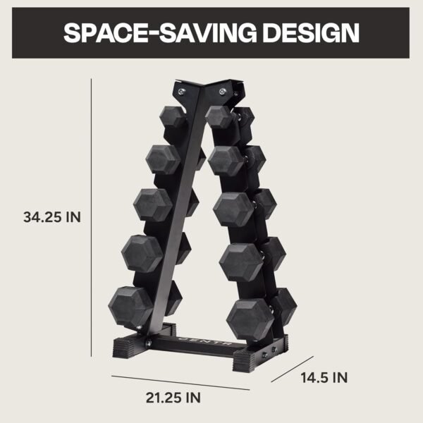 Centr Dumbbell Set with Rack, 150 LB, 5 Pairs Dumbbell Weight Set - Rubber Hex Fitness Weights for Home Gym with A-Frame Storage Rack - Exercise & Workout Weights for Muscle & Strength Training - Image 6