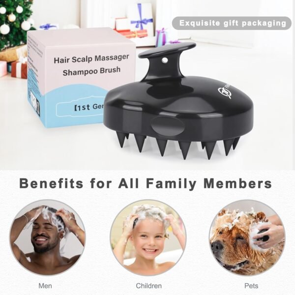 FREATECH Scalp Massager Shampoo Brush with Soft Silicone Bristles for Hair Growth and Scalp Care, Shower Hair Brush Head Massager Scalp Scrubber Exfoliator for Dandruff, Men Women Kids, Black - Image 7