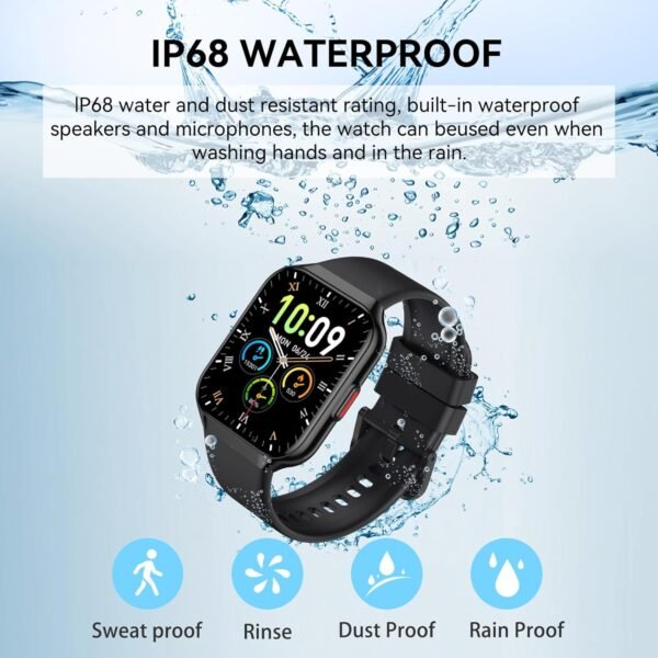 Smart Watch, 1.96" HD Smartwatches for Men Women, (Answer/Make Calls), IP68 Waterproof Fitness Watch, Heart Rate/Sleep/SpO2 Monitor, Fitness Tracker with 113+ Sport Modes, for iOS/Android (Black) - Image 8
