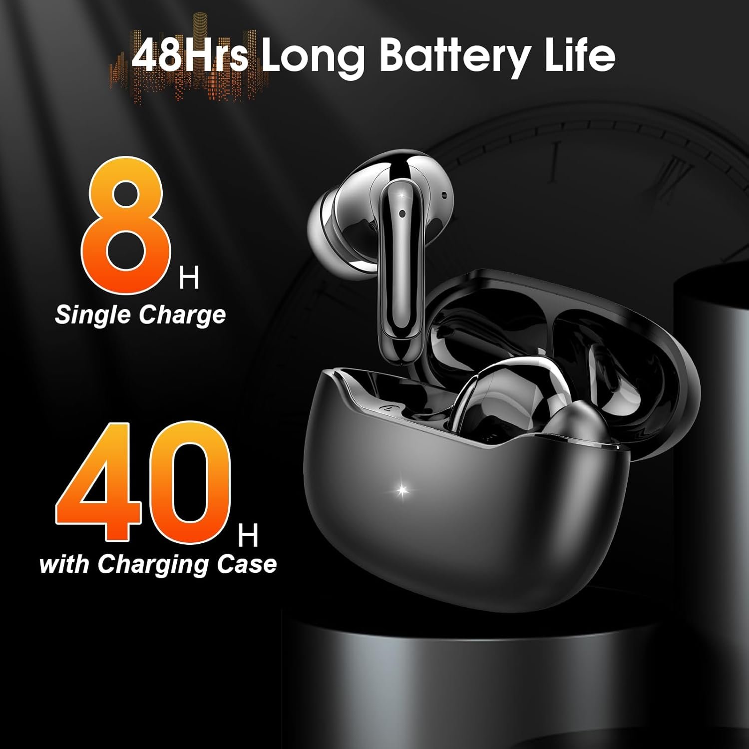 Wireless Earbuds Bluetooth 5.4 Headphones, 48hrs Playback IPX7 Waterproof Ear Buds in-Ear Stereo Bass Bluetooth Earbuds with ENC Microphone for iOS/Android Sports Workout, Black - Image 3