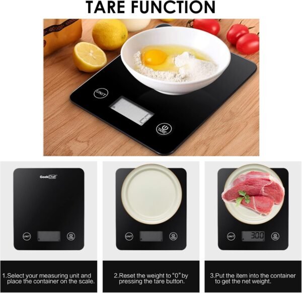 Geek Chef Digital Scale with App, Scale for Food Weight, Smart Food Nutrition Scale, Digital Kitchen Scales, Cooking Tool of Kitchen,1 lb/oz Black Glass - Image 5