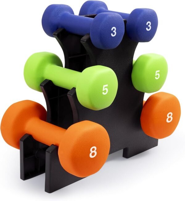 Marcy 3-Pair Neoprene Coated Dumbbell Set (Total 32-lbs) with Dumbbell Rack - Hand Weights for Home Exercise, Yoga, Fitness Training NDS-32B - Image 2
