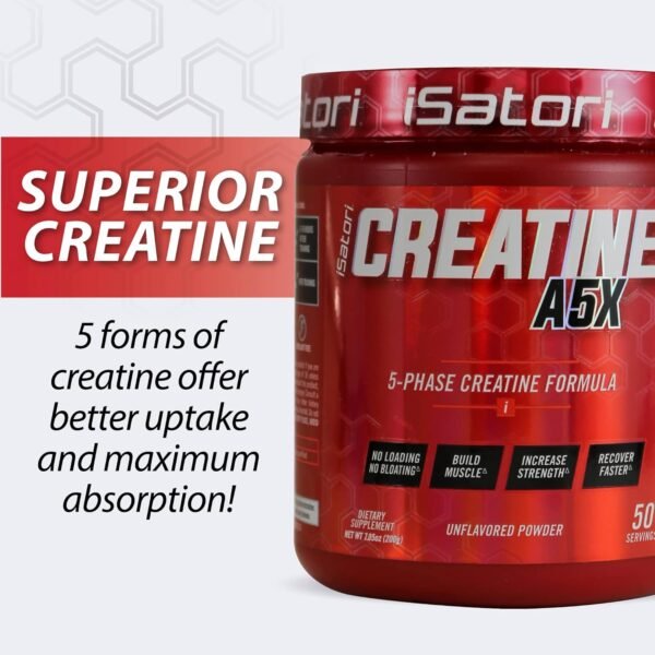 iSatori Creatine A5X, 5 Phase Creatine Powder Formula with & Betaine Anhydrous, Stim-Free Pre Workout Muscle Builder & Post Workout Recovery Powder, Unflavored, 50 Serving - Image 8