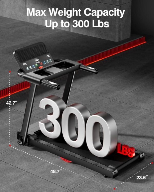 Treadmills for Home, 3.0HP Quiet Brushless Folding Treadmill with Heart Rate Sensor, Dual Cushion System, 300lbs Weight Capacity, Holder for Cup & Phone - Image 7