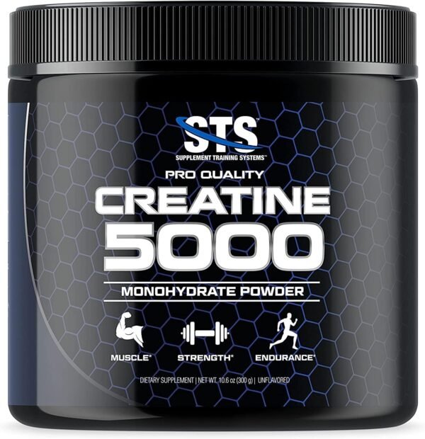 STS Creatine 300 Grams - 100% Pure Raw Creatine Monohydrate Powder, Pre-Workout, Post-Workout, Build Muscle and Stamina - 60 Servings - with Scoop - Image 2