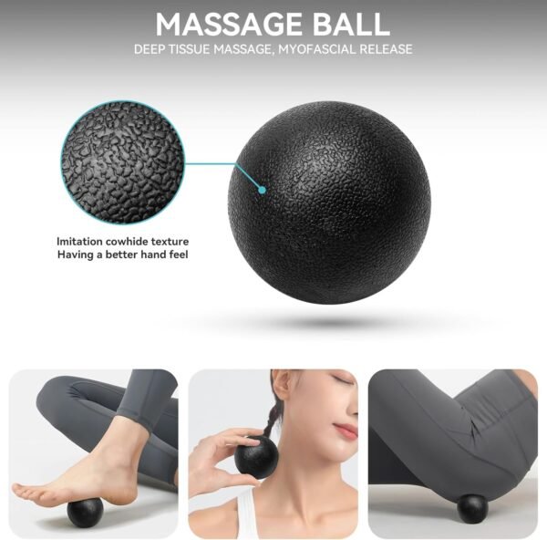 5 in1 Foam Roller Set for Deep Tissue Muscle Massage, High Density Fitness Exercise Foam Roller, Massage Roller, Massage Ball, Resistance Band, for Whole Body (Black) - Image 5