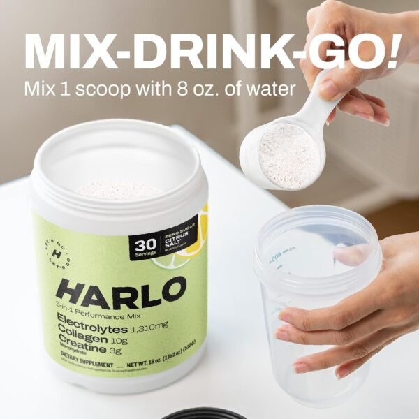 Harlo - Citrus Salt Electrolyte Drink Mix with Bovine Collagen & Creatine - Creatine Monohydrate Powder - Energy Drink Powder - Pre Workout Powder - Sugar Free Energy Drinks - Post Workout Recovery - Image 8