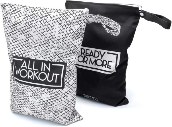 Dijkoo 2pcs Workout Wet Bags, Gym Laundry Bags for Swimsuits or Wet Clothes, Sports Sweat Bags for Sweaty Clothes and Towels, Washable & Waterproof -Swimming Equipment Bags (Black & White) - Image 2