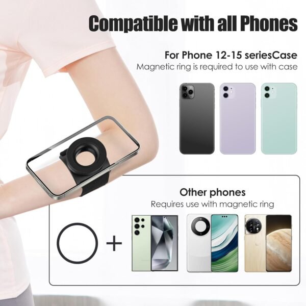 Running Phone Holder for iPhone, Magnetic Wrist Phone Holder, Armband Cell Phone Holder, Magnetic Phone Holder, Compatible with magsafe iPhone 15 14 13 12 Pro Max Plus Mini - Image 8