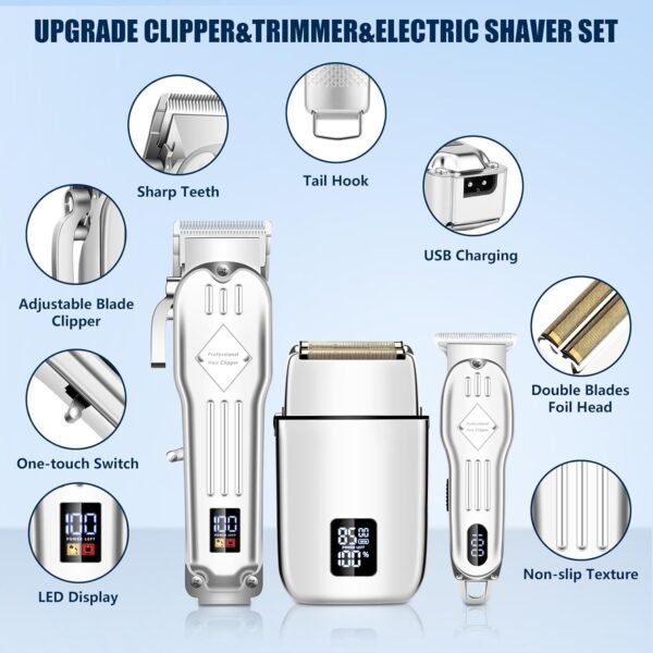 SUNNOW Hair Clippers Professional Cordless for Men, Electric Foil Shavers Razor & Beard Hair Trimmer Kit, Rechargeable Hair Cut Machines Fade Clippers Set, 3 in1 Beard Trimming Kit for Home, Barber - Image 5