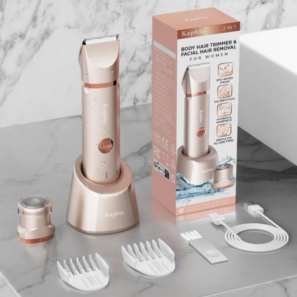 Bikini Trimmer for Women Pubic Hair: 2 in 1 Eletctric Razors for Women - Rechargeable Eletctric Shaver for Women - IPX7 Waterproof Bikini Trimmer for Underarm Leg Arm Body face (Rose Gold) - Image 7