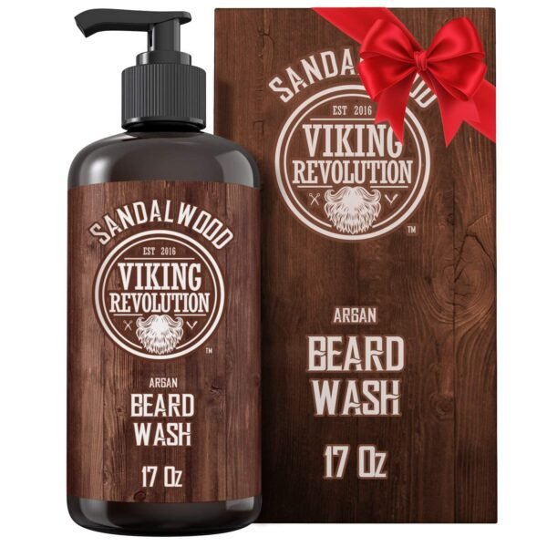 Viking Revolution Beard Wash Shampoo w/Argan & Jojoba Oils - Softens & Strengthens - Sandalwood Scent - Beard Shampoo w/Beard Oil (17 oz Shampoo) - Image 2