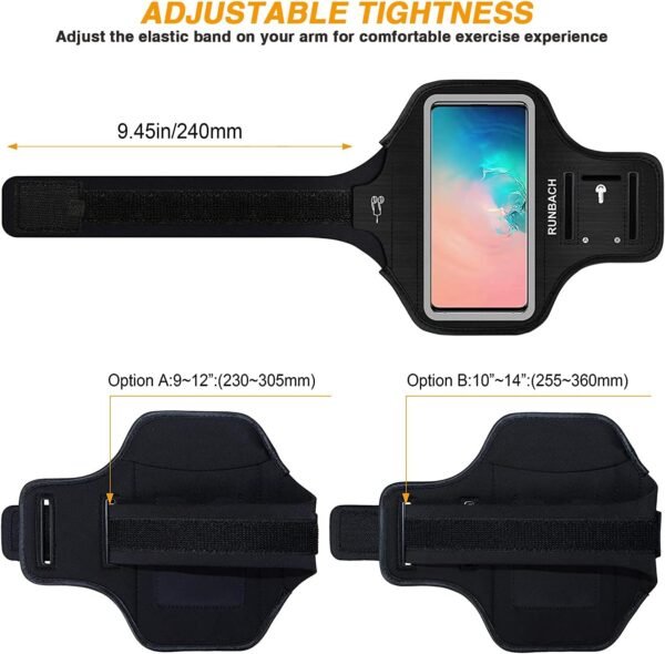 Armband for Samsung Galaxy S24/S23/S22/S21/S20/S10/S9/S8 up to 6.2", Water Resistant Running Exercise Gym Bag with Card Slot and Key Holder (Black) - Image 7