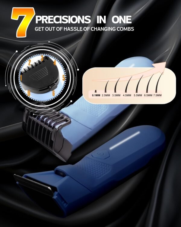 Personal Public Hair Trimmer for Women and Men, Electric Bikini Trimmer, Waterproof Groin Trimmer for Body Hair, with Light, Travel Size, 6 Precisions, with Charging Dock - Image 6