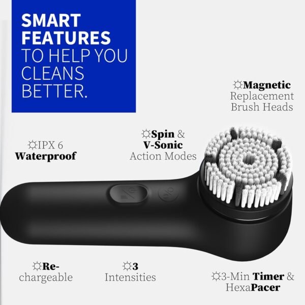 Face Scrubber, NågraCoola 3.0 Facial Cleansing Brush, Waterproof & Rechargeable Face Scrub Brush for Men&Women, Electric Facial Exfoliator with 3 Brushes, 3 Intensities, 2 Action Modes - Black - Image 5