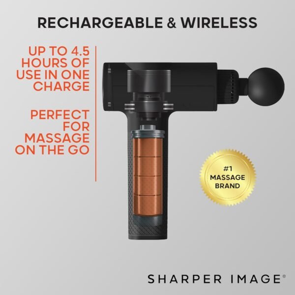 Sharper Image Powerboost Massage Gun Version 3.0-5 Attachments, Quiet Motor, Ergonomic, 6-Speed Lightweight Percussion Massager, Deep Tissue Full Body Muscle Recovery for Pain - Black [Exclusive] - Image 7