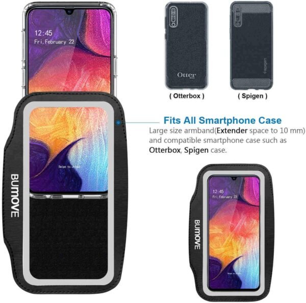 Galaxy A55,A54, A34, A35, A15 Armband, BUMOVE Gym Running Workouts Sports Phone Arm Band for Samsung Galaxy A53 A32 A14 A13 A12 A03s with Card Holder (Black) - Image 7