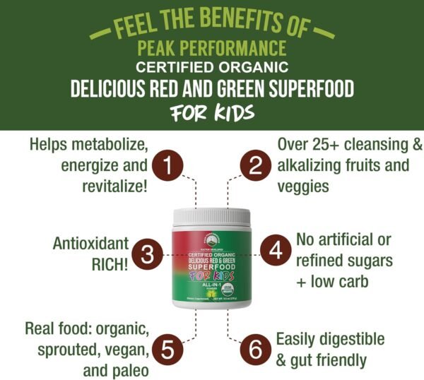 Kids Greens and Reds Superfood Powder. Best Tasting Organic Vegan Super Food Juice with 25+ Real Fruits and Vegetables. Gluten Free Real Food Vitamins. Green and Red Superfoods Supplement for Children - Image 3