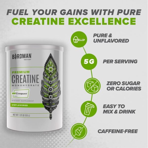 BIRDMAN High-Purity Creatine Monohydrate Unflavored Powder, Pre-Workout, High Performance | 300g - Image 7
