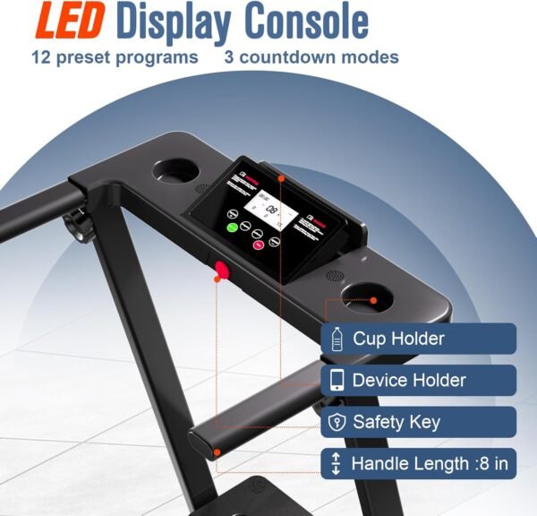 Portable Foldable 3.0 HP Small Treadmills for Home Office with 300 LBS Capacity, Folding Running Walking Compact Treadmill with Handle Bar and LED Display - Image 4