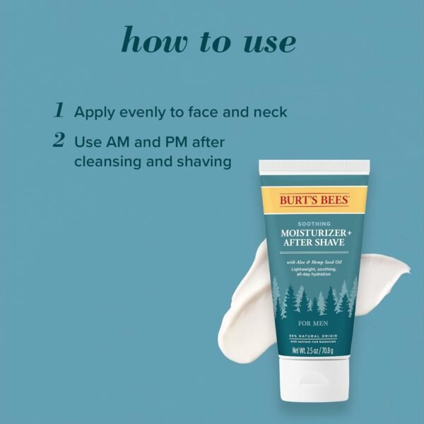 Burt’s Bees Soothing Moisturizer + After Shave with Aloe & Hemp, For Men, 2.5 Ounces - Image 5