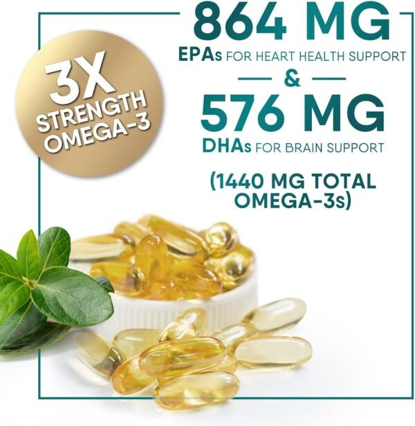 Triple Strength Omega 3 Fish Oil 2400 mg Supplement, Nature's Omega-3 Supplements, Brain & Heart Health Support - EPA & DHA, Fish Oil in Each Softgel, Fatty Acids Fish Oil Supplement - 120 Softgels - Image 4
