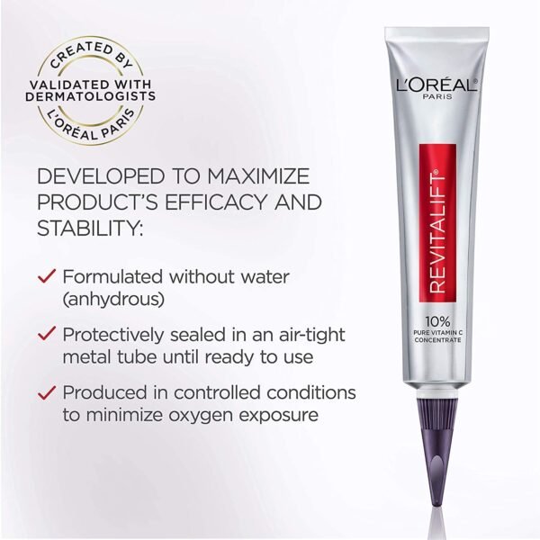 L'Oreal Paris Revitalift 10% Pure Vitamin C Face Serum, Brighter Skin, Reduced Wrinkles, Fragrance Free 1 0z. - Image 5