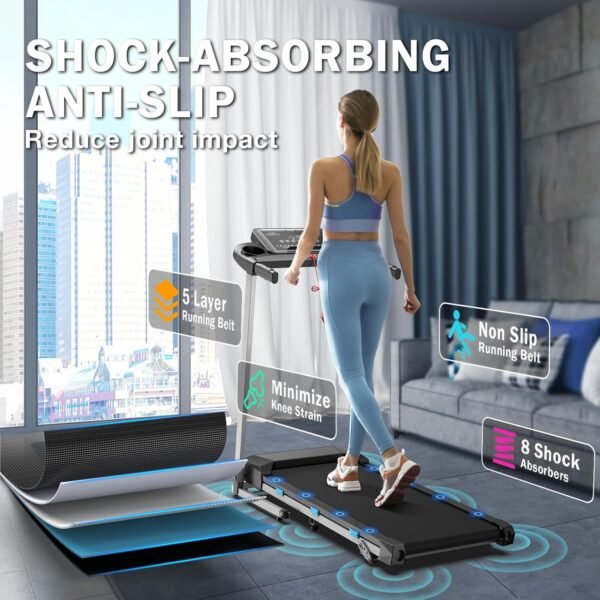 COZYINN Foldable Treadmill with Incline for Home Small - 350 lb Capacity, 3.0HP Quiet Folding Treadmill with Pulse Sensor and Bluetooth Speaker, App/Voice Control, 3 Level Incline, 7.6 MPH - Image 3