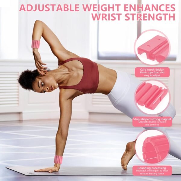 Adjustable locking Pilates wrist and ankle weight 2-piece set (1 pound each). Suitable for women walking, yoga, dancing, barbell, gym, swimming, aerobic exercise wearable arm and leg weight set - Image 3