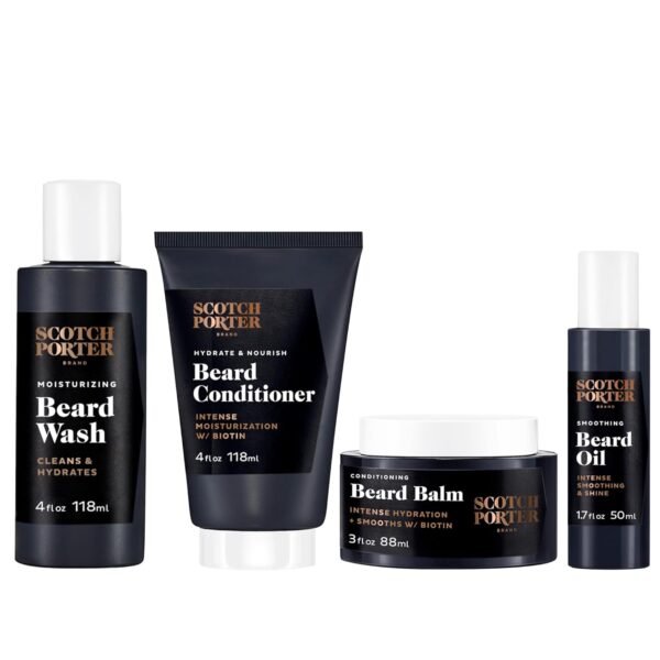 Scotch Porter Beard Kit – Cleanse, Moisturize, Soothe & Style Coarse, Dry Facial Hair while Encouraging Growth for a Fuller/Healthier-Looking Beard – Includes Wash, Conditioner, Serum & Balm - Image 2