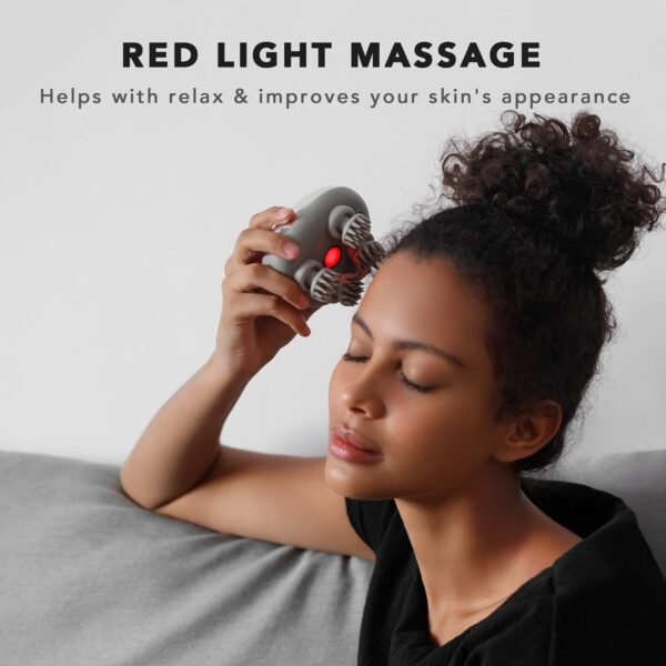 Breo Portable Mini Scalp Massager – IPX7 Waterproof Rechargeable Head Massager for Scalp Relax, Stress Relief Tool with Bamboo Wood Charging Base, Removable Massage Nodes (Silver with Base) - Image 4