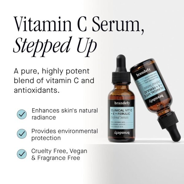 Brandefy Vitamin C Face Serum 15% L. Ascorbic Acid, Ferulic Acid .5% + Vitamin E for Self Care and Beauty, Face Dark Spot Corrector and Anti Aging 1oz, Made In The USA - Image 3