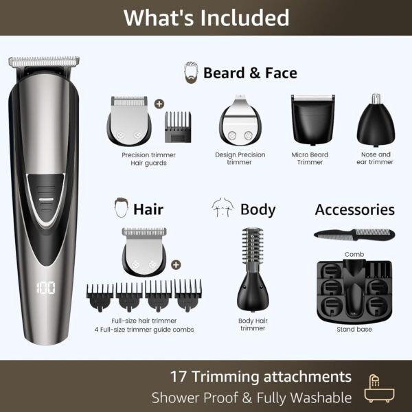 Beard Trimmer for Men, 17-Pc Set Rechargeable Hair Clippers Kit with Safety Lock,Mens Grooming Kit for Hair Beard Body & Nose,Gifts for Men - Image 7
