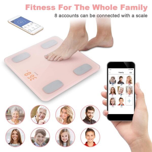 Uten Smart Scale for Body Weight, Digital Bathroom Weighing Wireless Scales with Body Fat and Water Weight for People, Bluetooth BMI Electronic Body Analyzer Machine with Smartphone App, 400lb, Pink - Image 8