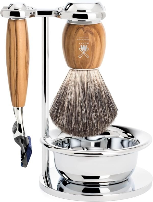 MÜHLE VIVO Olive Wood 4-Piece Pure Badger 5-Blade Razor Shaving Set - Image 2