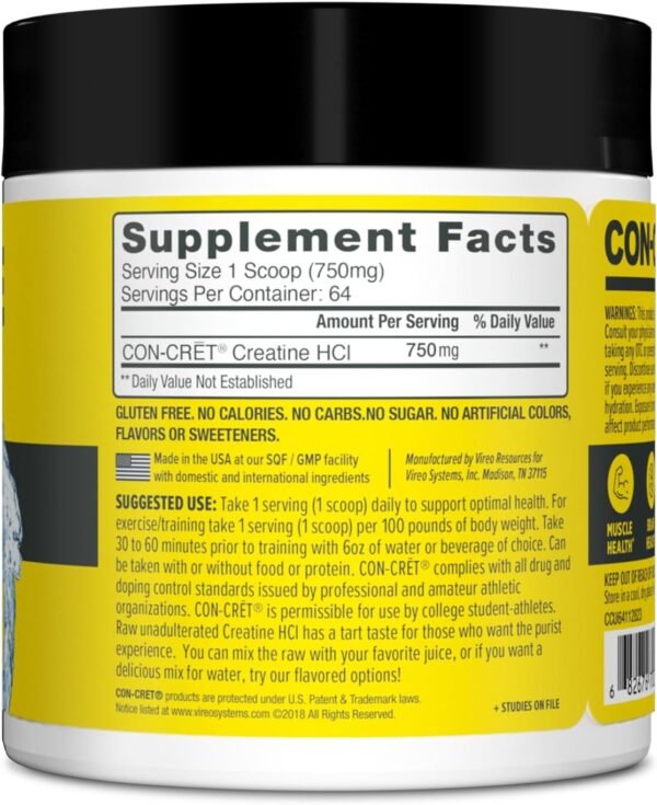 Creatine HCl Powder | Muscle, Cognitive, Cellular Energy Support | No Bloating or Cramps | USA Made & NSF Certified | Unflavored (64 Serving) - Image 8