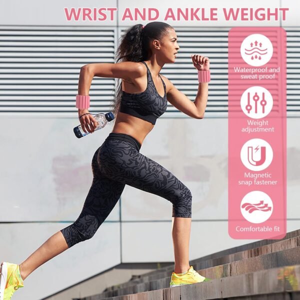 Adjustable locking Pilates wrist and ankle weight 2-piece set (1 pound each). Suitable for women walking, yoga, dancing, barbell, gym, swimming, aerobic exercise wearable arm and leg weight set - Image 6