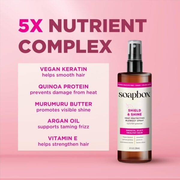 Soapbox Heat Protectant Spray, 8oz - Strengthening Hair Care, 3-in-1 Heat Protection, Shine Boosting, Anti Frizz Hair Spray, Vegan, Silicone Free, Sulfate Free, Color Safe - Image 5