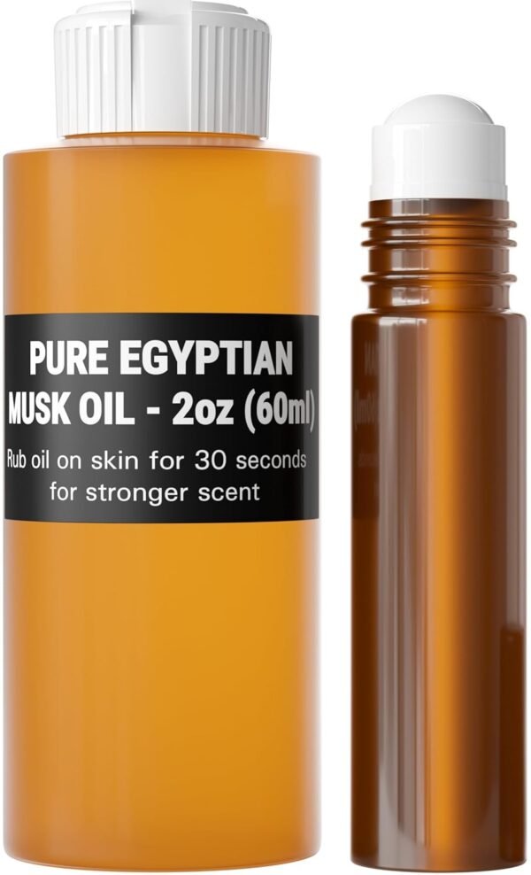 AromaZen 2oz (60ml) Pure Egyptian Musk Oil for Women & Men with Amber Glass Empty Roll On Bottle 10ml - Best Original Fragrance Aromatherapy Perfume Cologne Essential Body Oil in Bulk - Image 2