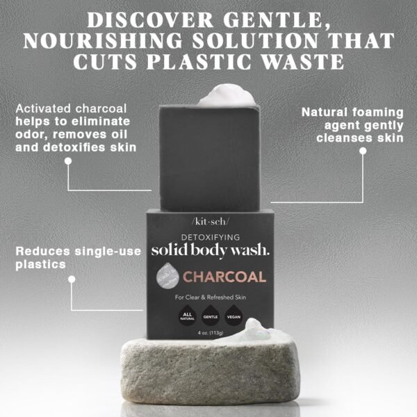 Kitsch Charcoal Soap Bar - Black Soap Bar for Detoxifying Skin | Charcoal Bar Soap for Men | Activated Charcoal Soap for Women Made in USA | Carbonic Soap Bar & Vegan Black Bar Soap for Oily Skin, 4oz - Image 3