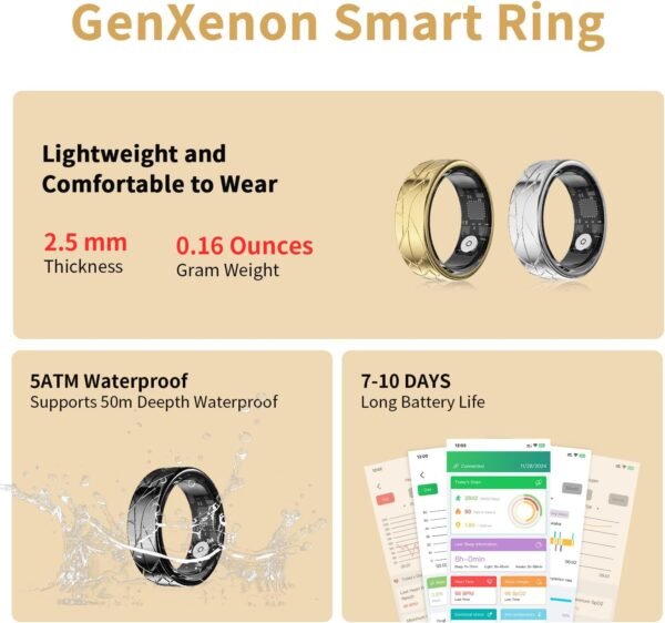 Fitness Tracker Smart Ring，Step Counter, Heart Rate Blood Oxygen Health Ring, for Men and Women - Image 6