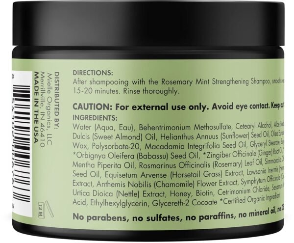 Mielle Organics Rosemary Mint Strengthening Hair Masque, Essential Oil & Biotin Deep Treatment, Miracle Repair for Dry, Damaged, & Frizzy Hair, 12 Ounces - Image 3