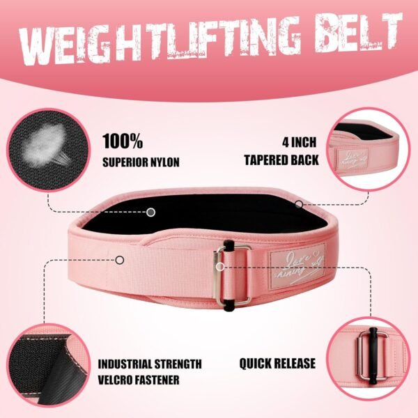 Lifting Belt Women (4 Inch Wide) Self-Locking Weightlifting Belt for Ladies Gym Cross Training, Bodybuilding, Deadlifts, Squats Power Lifting- Adjustable Olympic Lifting Lower Back Support - Image 4