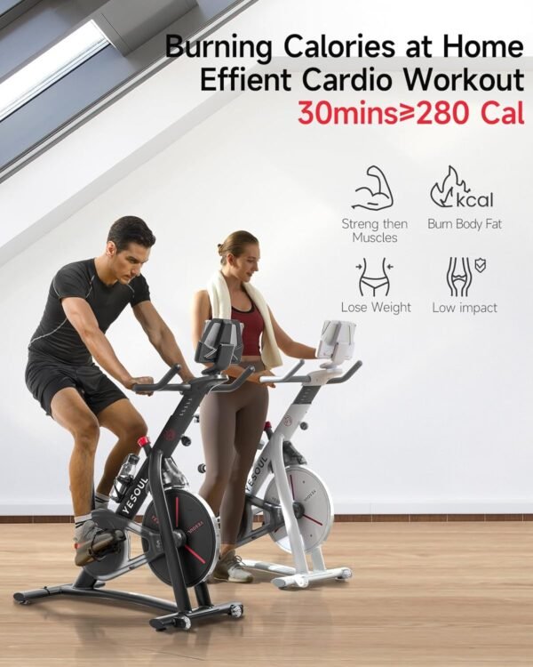 Yesoul Black Exercise Bike for Home,Smart White Cycling Bike Magnetic Stationary Bike, Low Noise Indoor Cycling Bike for Home Gym Electric Stationary Bike with Tablet Mount & Comfortable Seat Cushion for Women Apartment Workout Bike for Fitness - Image 6