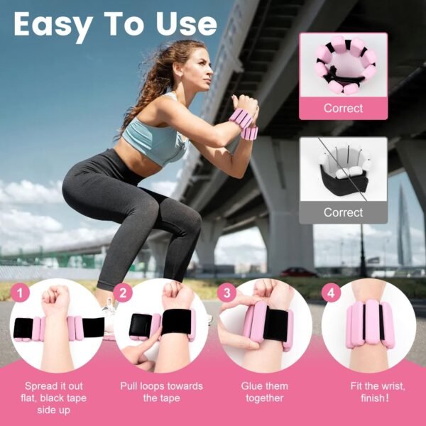 Wrist Ankle Weights for Women, Adjustable Arm Leg Weights Set of 2 (1lb Each), Wearable Weights For Yoga, Gym, Pilates, Barre, Walking, Running, Exercise, Strength Training - Image 7