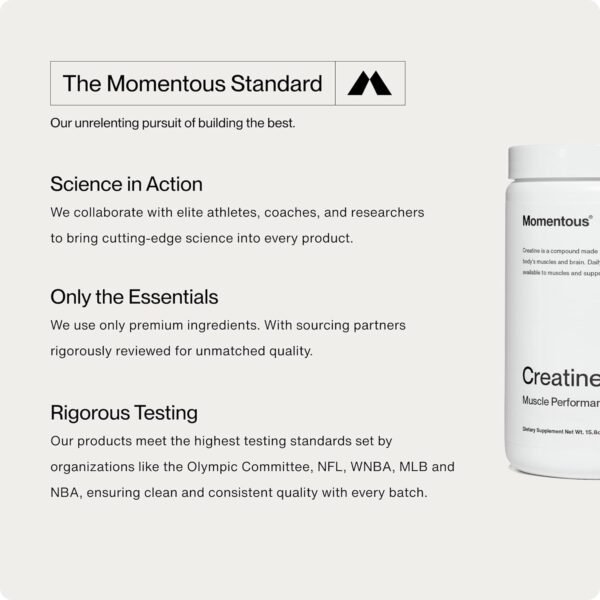 Momentous Creatine Monohydrate Powder - Creapure Creatine Powder Supports Strength, Lean Muscle, & Recovery for Men & Women - 5g Per Serving, 90 Servings - Image 8