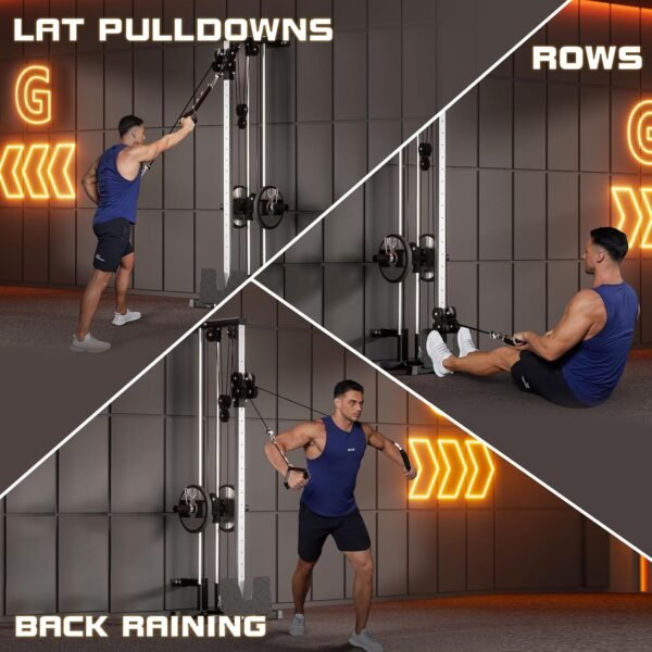 Wall Mount Cable Machine, LAT Pulldown Machines with 19 Positions Dual Pulley System, Cable Crossover Machine with Adjustable Footplate, Weight Workout Equipment Home Gym Station - Image 3